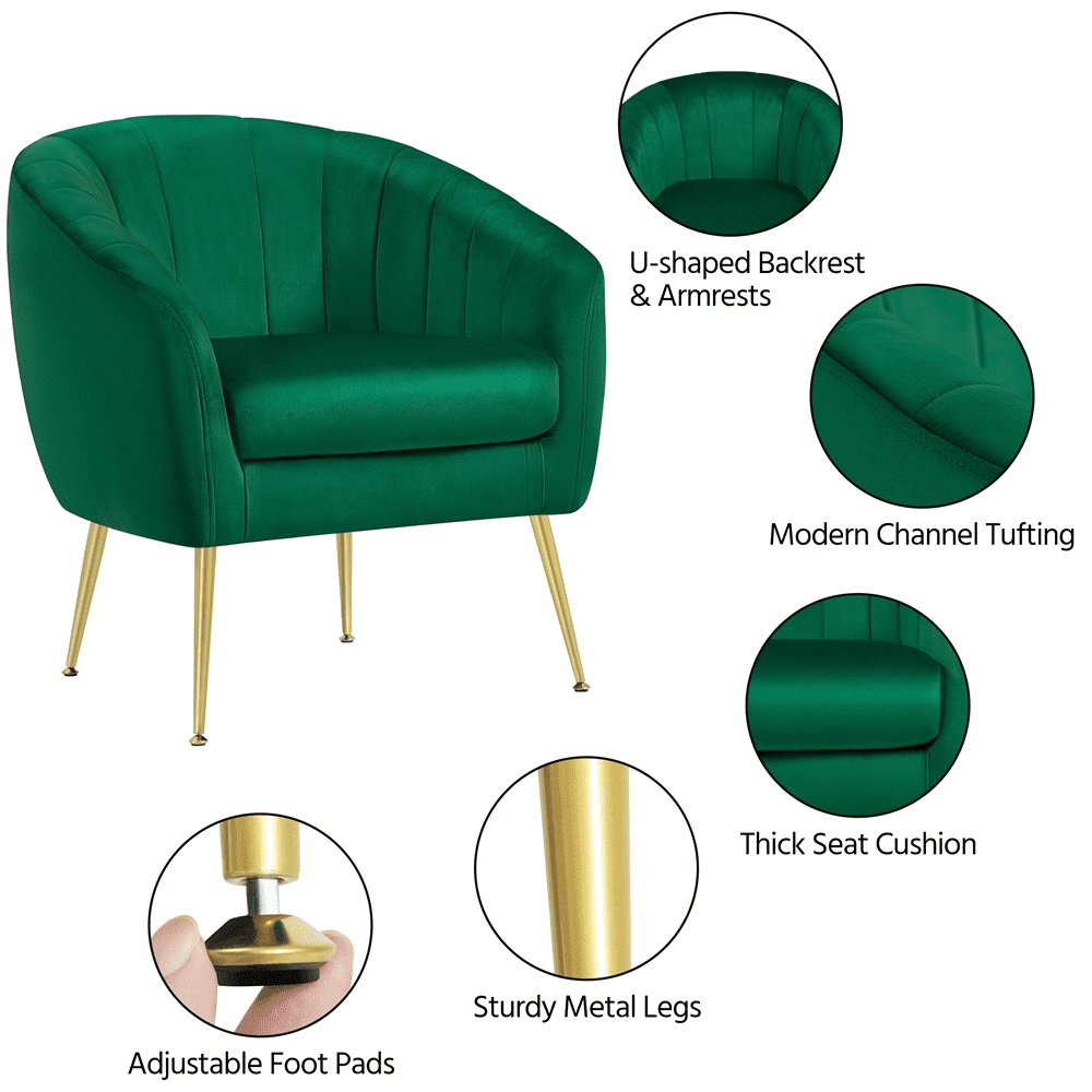Yaheetech Velvet Channel Tufted Accent Armchair with Gold Metal Legs. Green