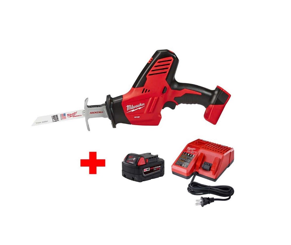 Milwaukee Reciprocating Saw 2625-20-48-59-1850 M18 18-Volt Lithium-Ion Cordless Hackzall W/ M18 Starter Kit W/ (1) 5.0Ah Battery and Charger