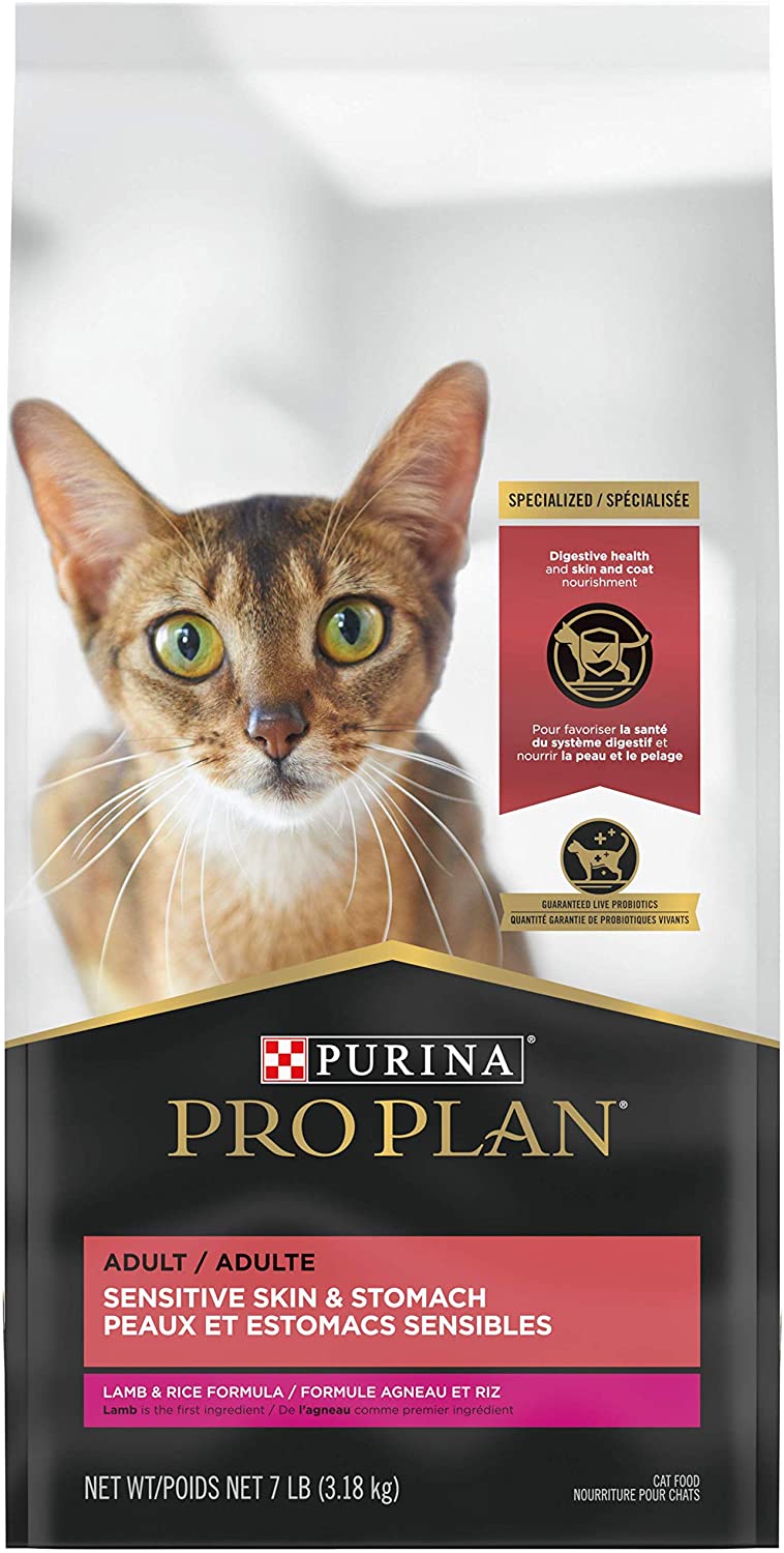 Purina Pro Plan Sensitive Skin and Stomach Cat Food. Lamb and Rice Formula - 7 lb. Bag