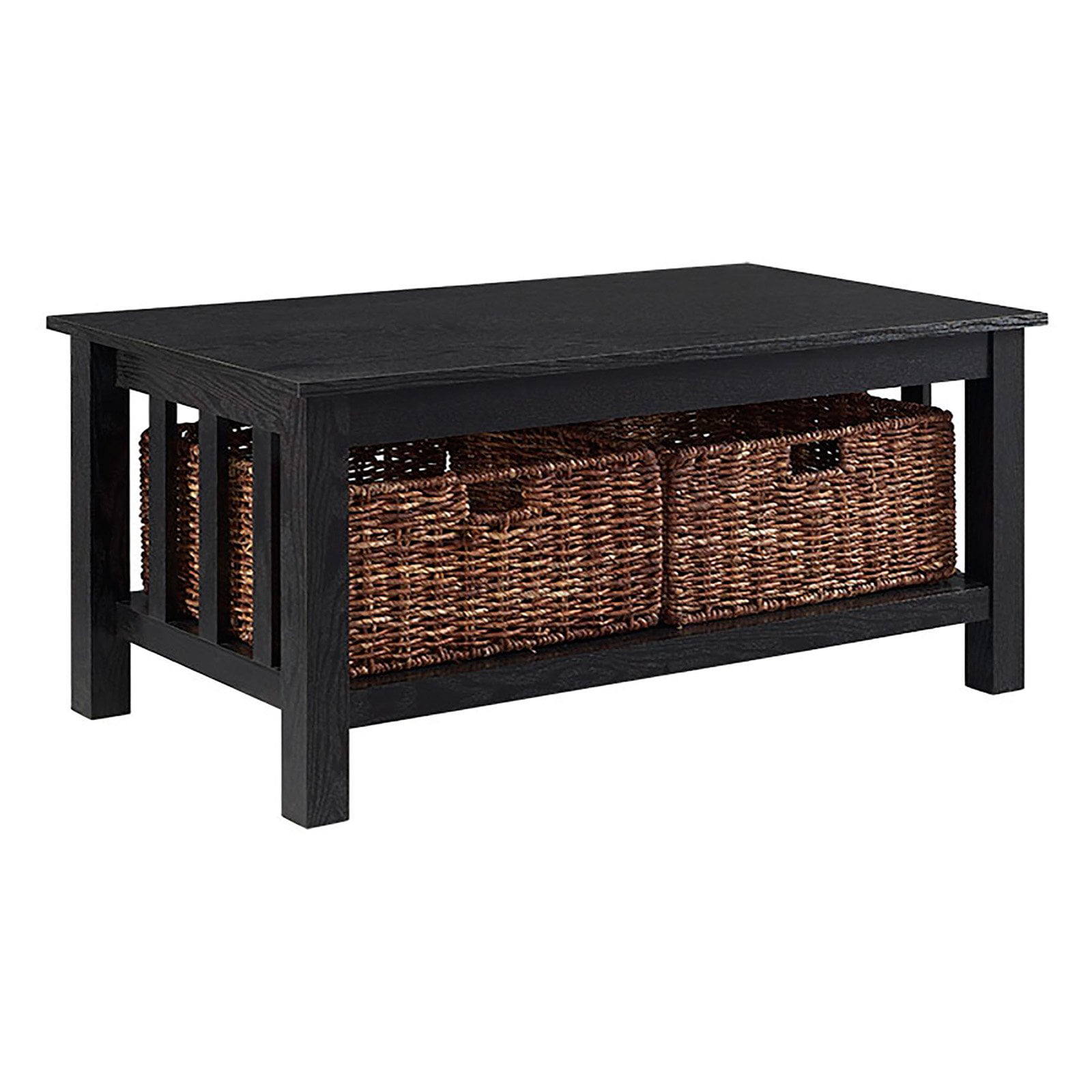 Walker Edison Storage Coffee Table with Totes. Black