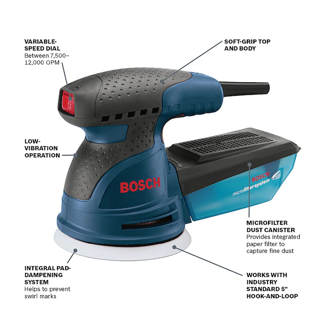 Bosch  120-Volt 2.5-Amp Corded Variable Speed Random Orbital Sander with Dust Management
