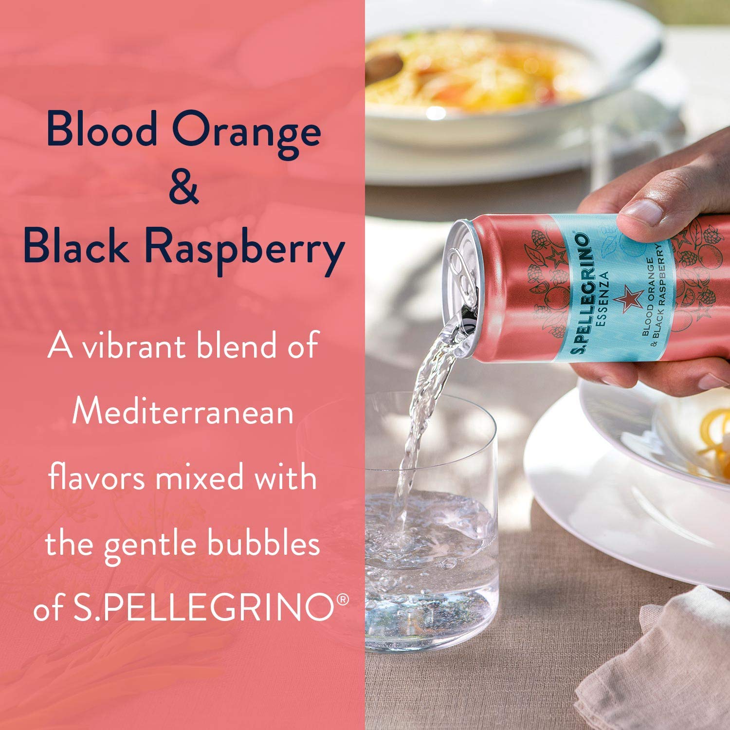 S.Pellegrino Essenza Blood Orange & Black Raspberry Flavored Mineral Water. 11.15 fl oz. Cans (24 Count)