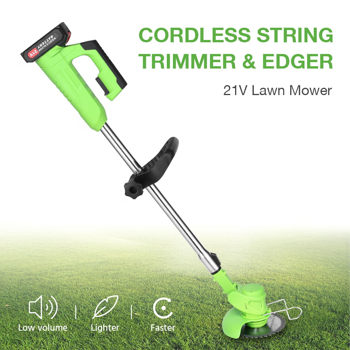 Cordless Grass String Trimmer 21V Electric Weed Enter Lawn Mower Cutter with 2 Batteries for Garden Yard