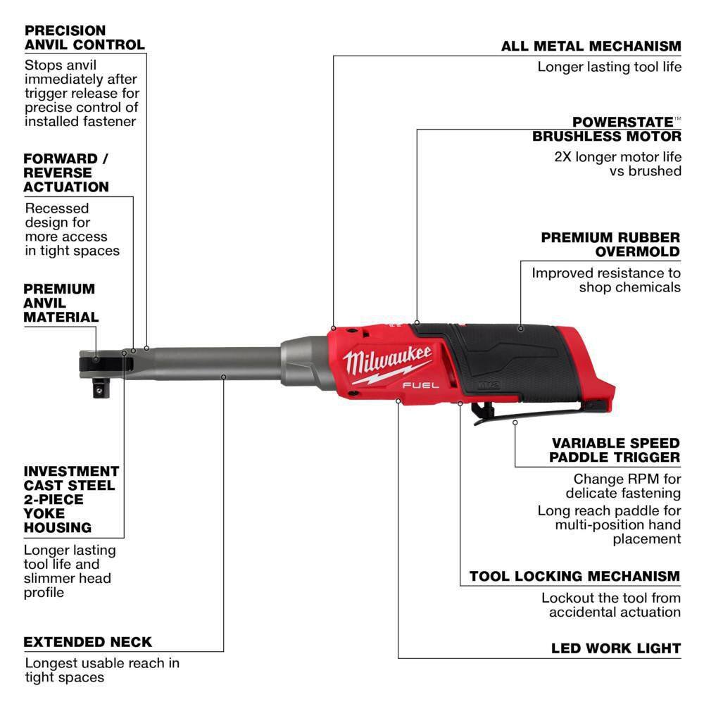 Milwaukee 2569-20 M12 FUEL 12V Lithium-Ion Brushless Cordless 3/8 in. Extended Reach High Speed Ratchet (Tool Only)