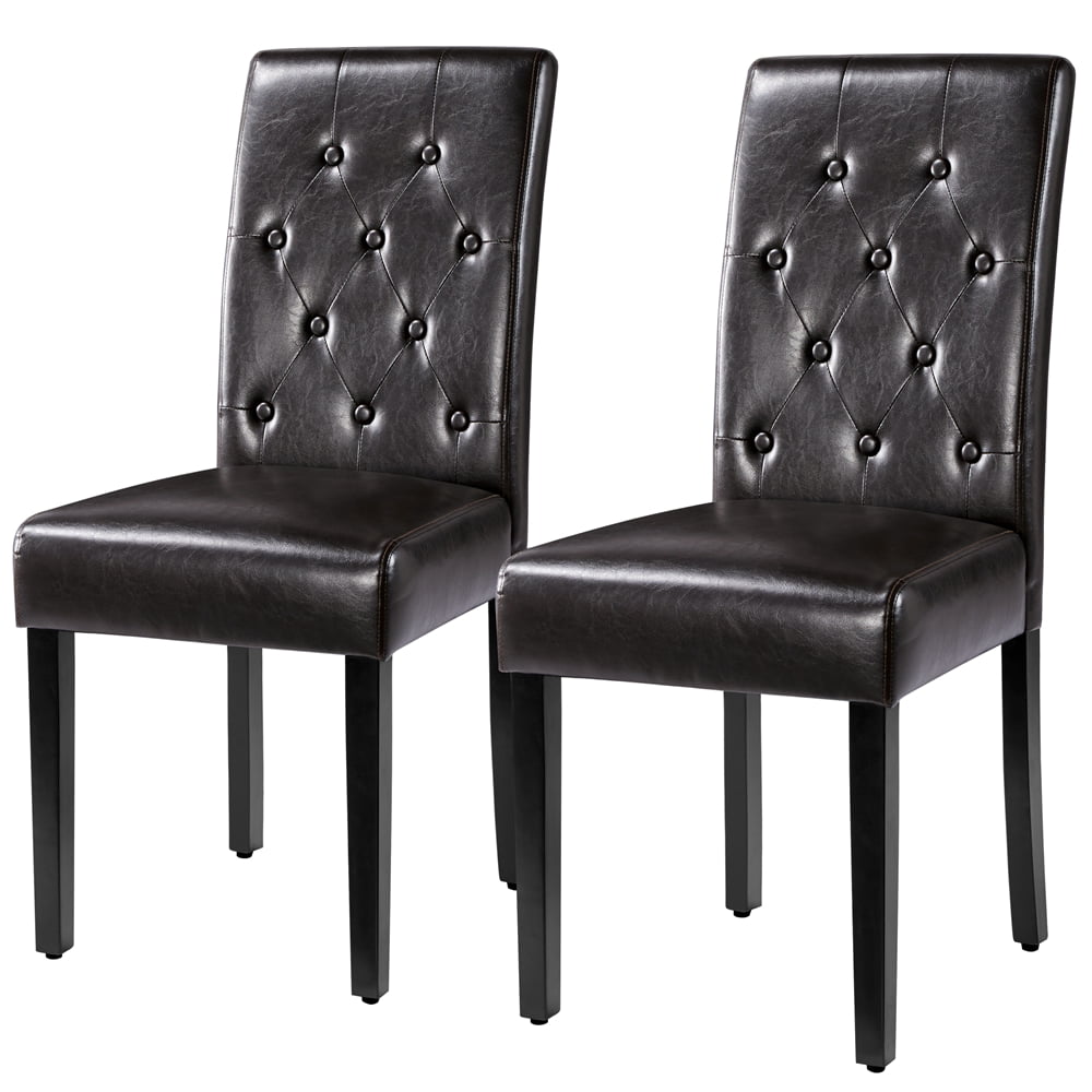 Alden Design Parson Faux Leather Dining Chair with Solid Wood Legs. Set of 2. Espresso