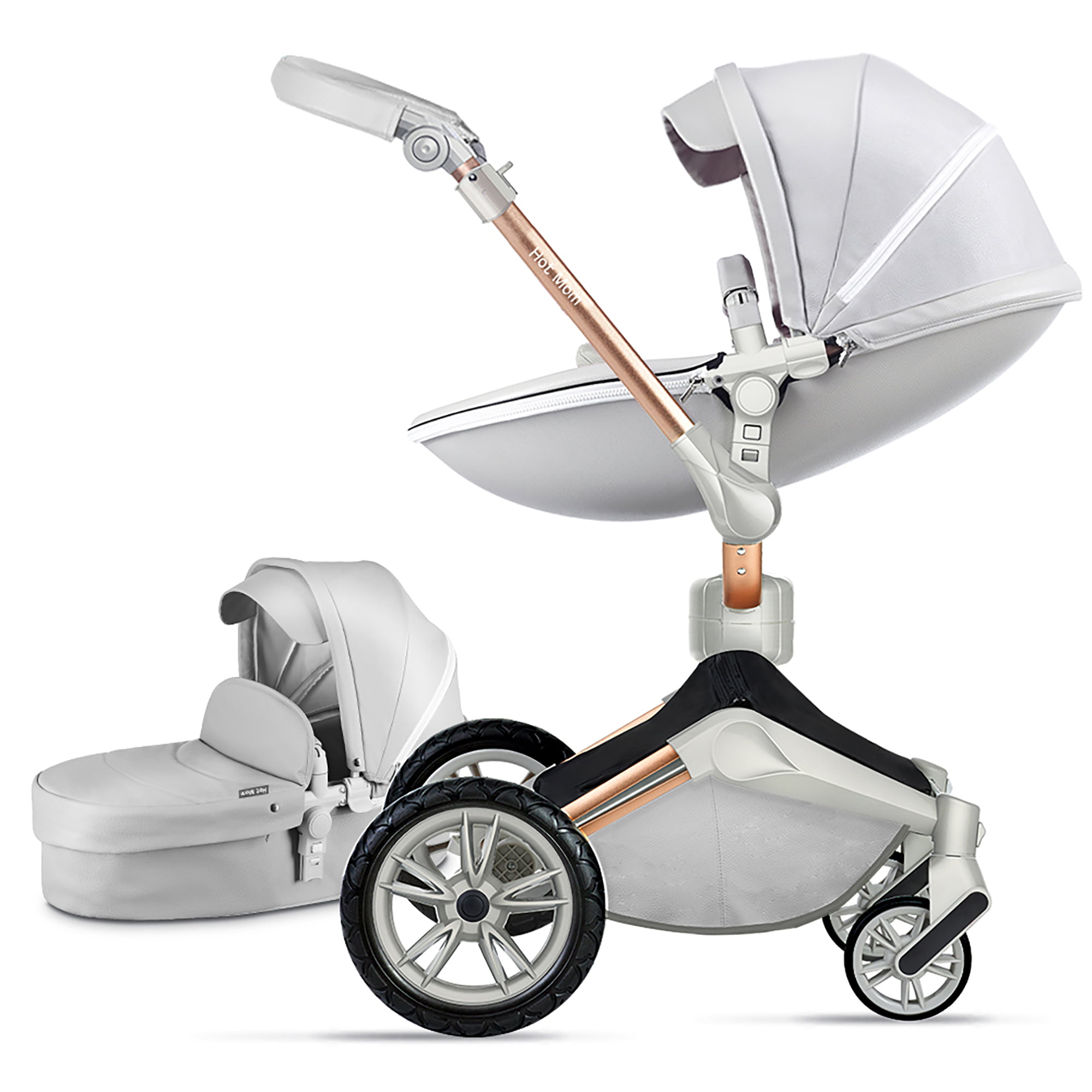 Hot Mom 360 Rotate Baby stroller with PU Leather.Reversible travel system.Unisex.Gery