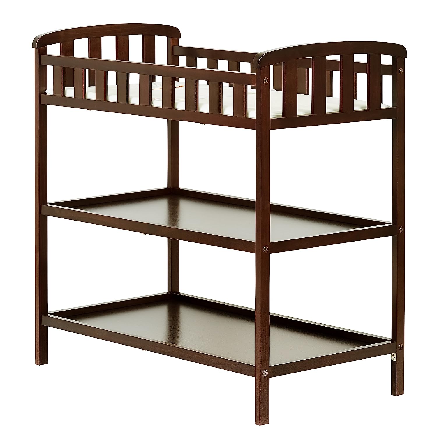 Dream On Me Emily Changing Table In Espresso. Comes With 1″ Changing Pad. Features Two Shelves. Portable Changing Station. Made Of Sustainable New Zealand Pinewood