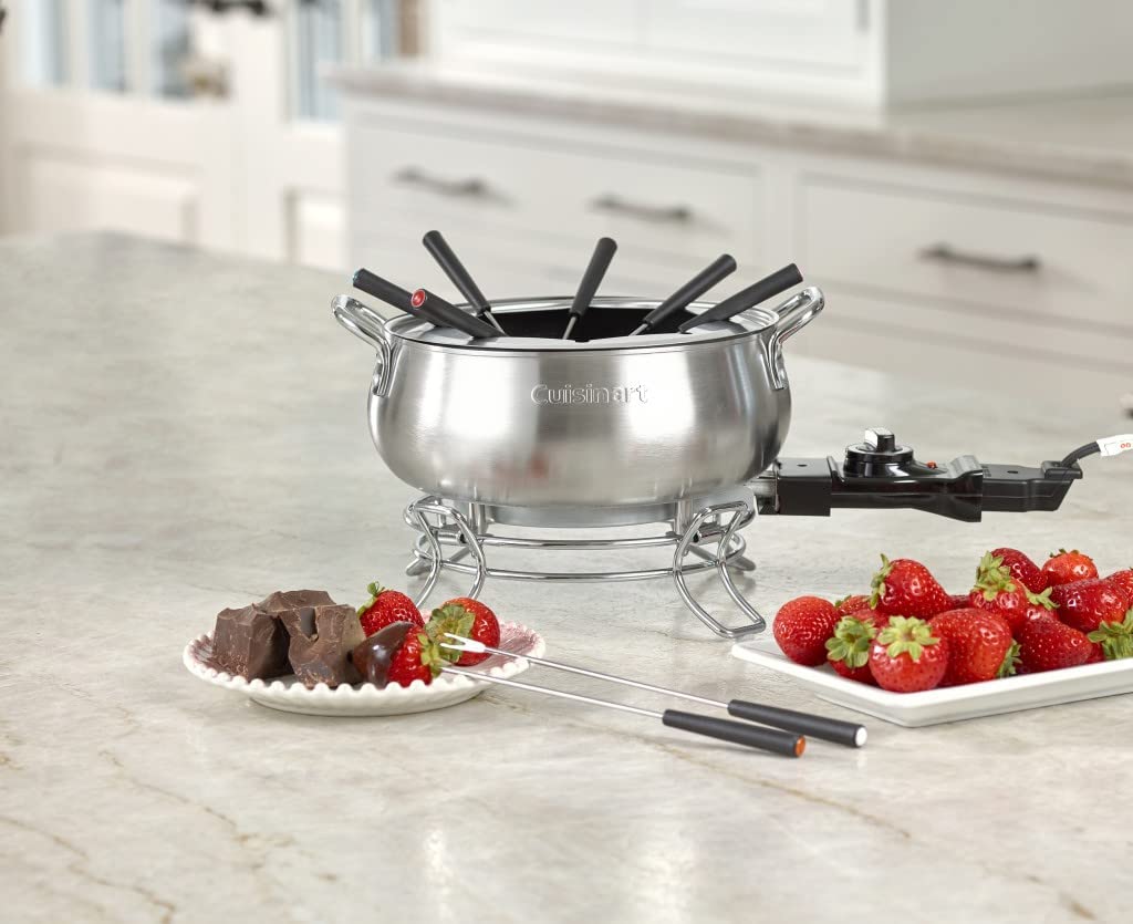 Cuisinart CFO-3SS 3-Quart Electric Fondue Pot 1000-Watt Electric Fondue Set is Suitable for Chocolate. Cheese. Broth and or Oil. Stainless Steel