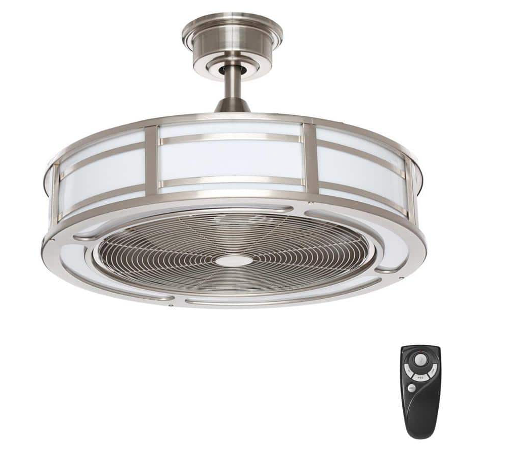Home Decorators Collection AM382B-BN Brette II 23 in. LED Indoor/Outdoor Brushed Nickel Ceiling Fan with Light and Remote Control