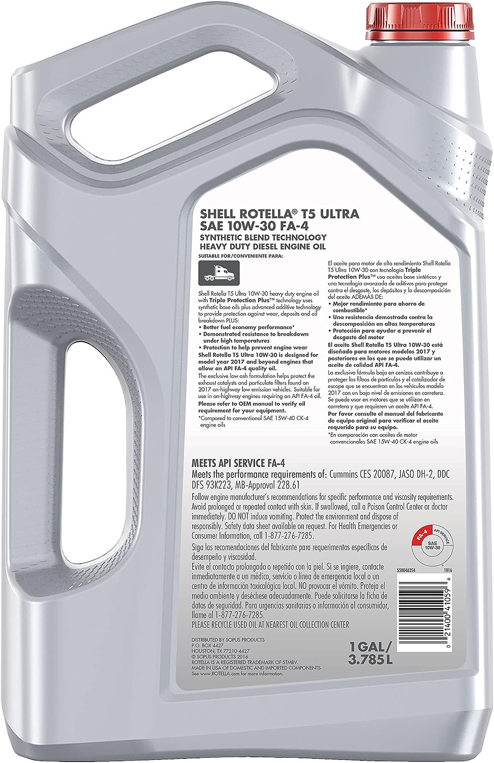 Shell Rotella T5 Ultra Synthetic Blend 10W-30 Diesel Engine Oil. FA-4 (1-Gallon. Case of 3)