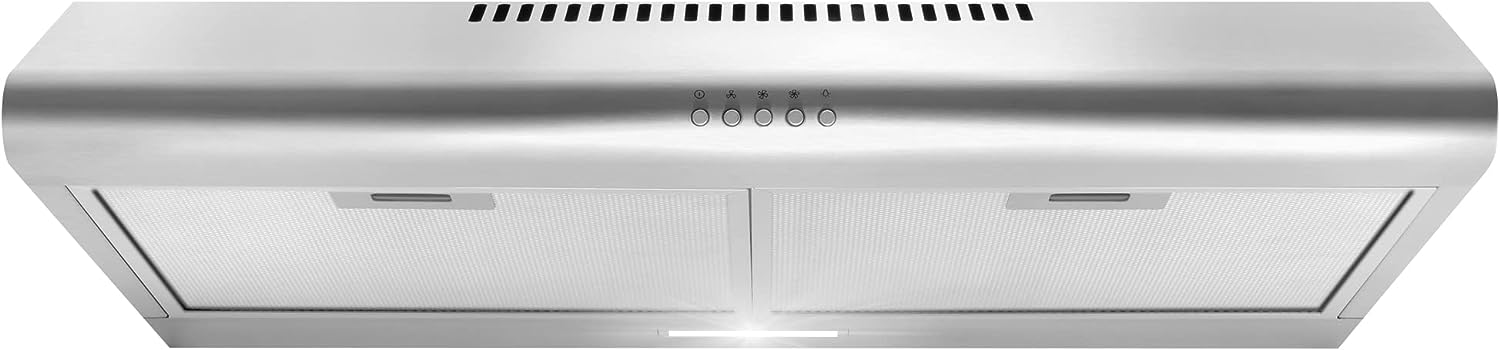 COSMO COS-5MU30 30 in. Under Cabinet Range Hood Ductless Convertible Duct. Slim Kitchen Stove Vent with. 3 Speed Exhaust Fan. Reusable Filter and LED Lights in Stainless Steel. 30 inch