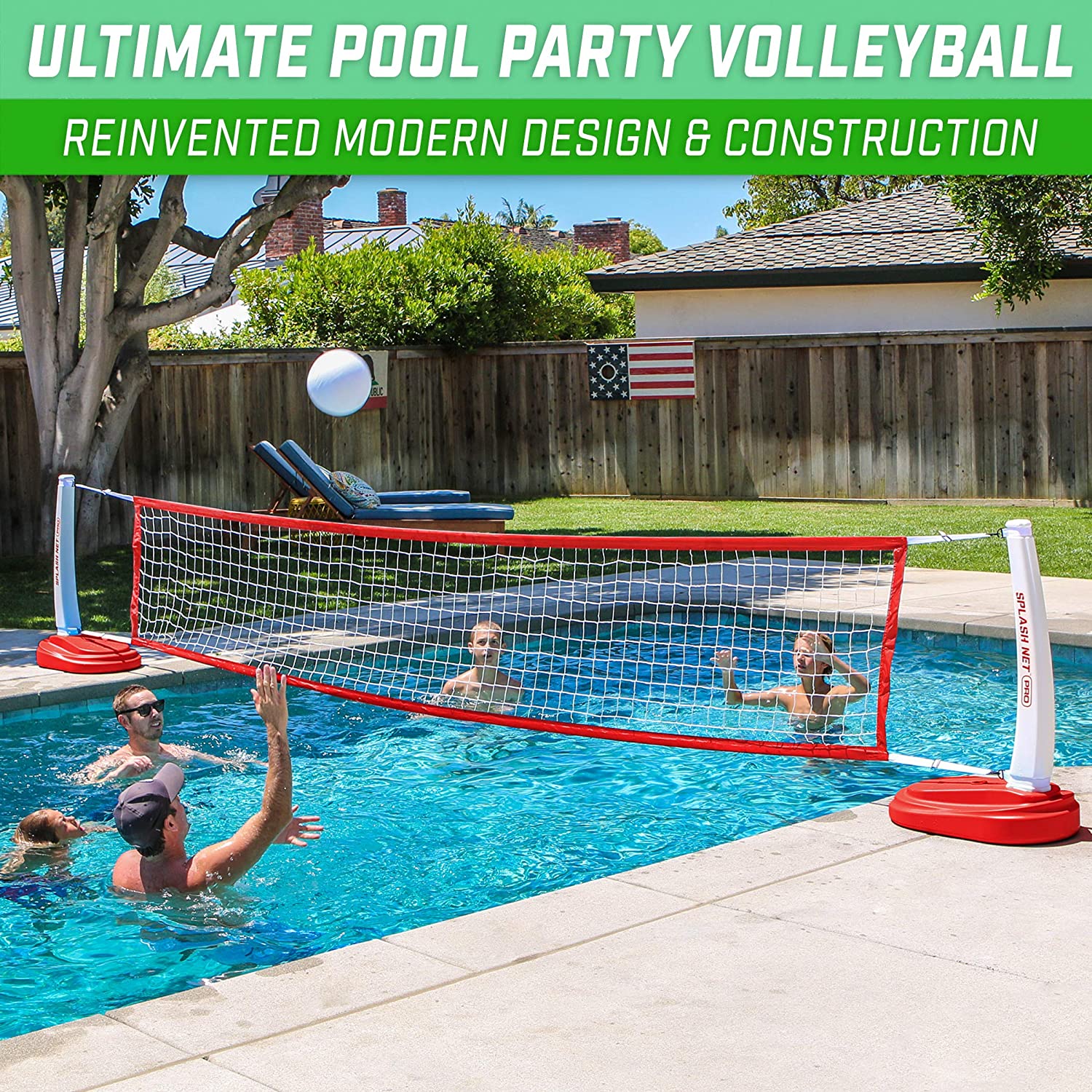 GoSports Splash Net PRO Pool Volleyball Net Includes 2 Water Volleyballs and Pump. Red