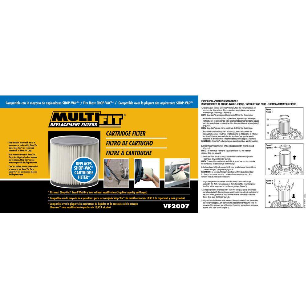 MULTI FIT VF2007B Standard Replacement Cartridge Filter for Most Shop-Vac Branded Wet/Dry Shop Vacuums (6-Pack)