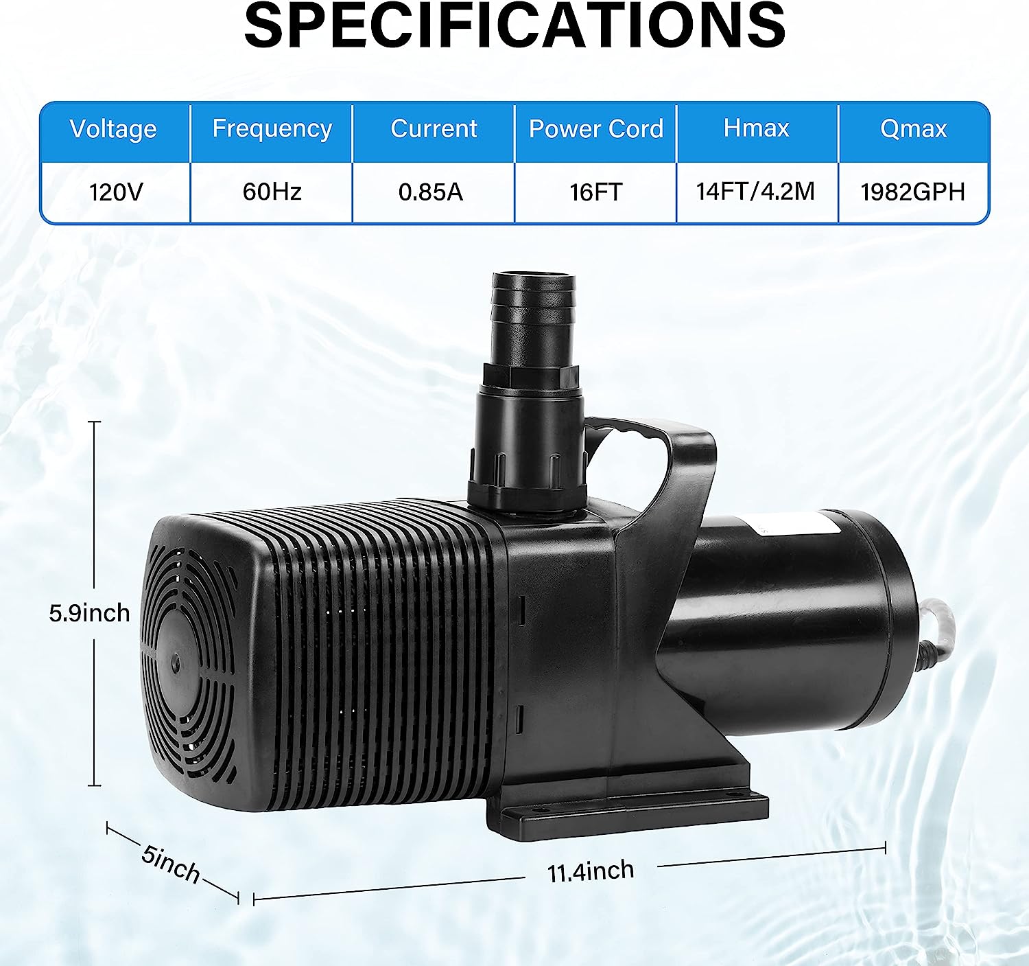 Simple Deluxe 110W 1982GPH Submersible Water Pump. Ultra Quiet Pond Pump. Aquarium Pump with 14FT Lift Height for Koi Pond. Pool Waterfall. Fountains. Fish Tank. Statuary. Hydroponic