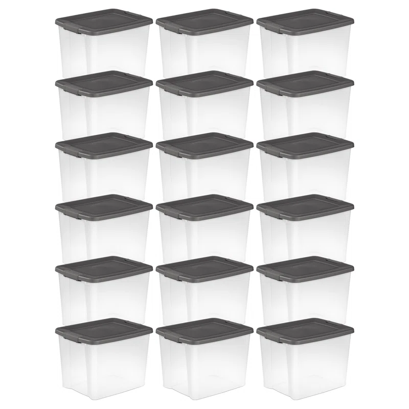 Sterilite ShelfTotes 50 Quart Latched Plastic Storage Container. (18 Pack)