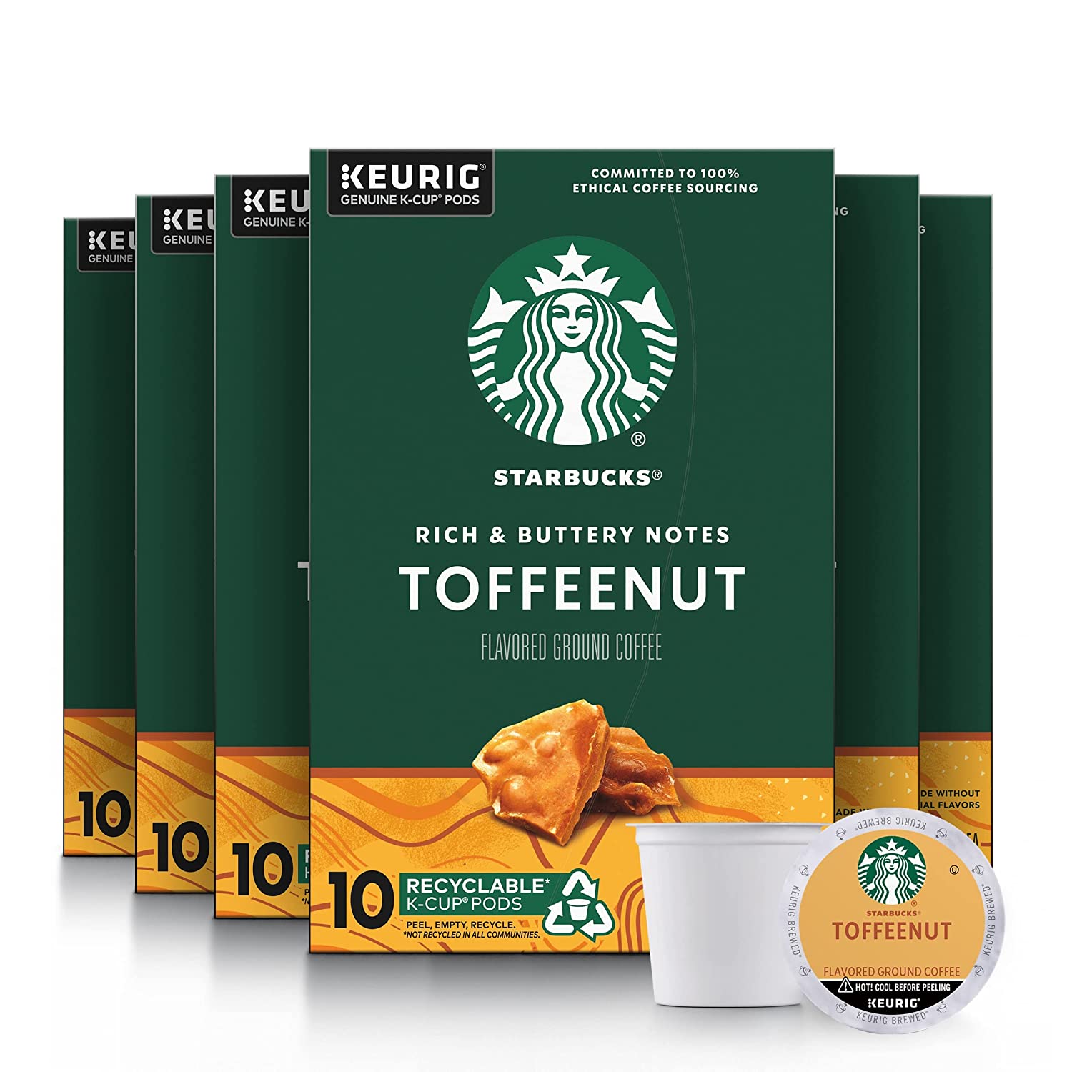 Starbucks Medium Roast K-Cup Coffee Pods. Toffeenut for Keurig Brewers. 10 Count (Pack of 6)