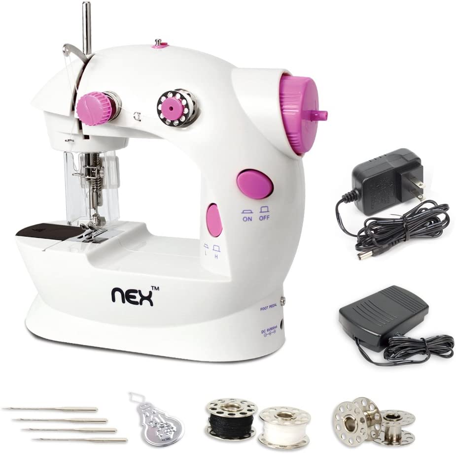 NEX Mini Sewing Machine for Beginners. Portable Dual Speed Sewing Machine with Needle Protector. Kids Women Household and Travel (Pink)