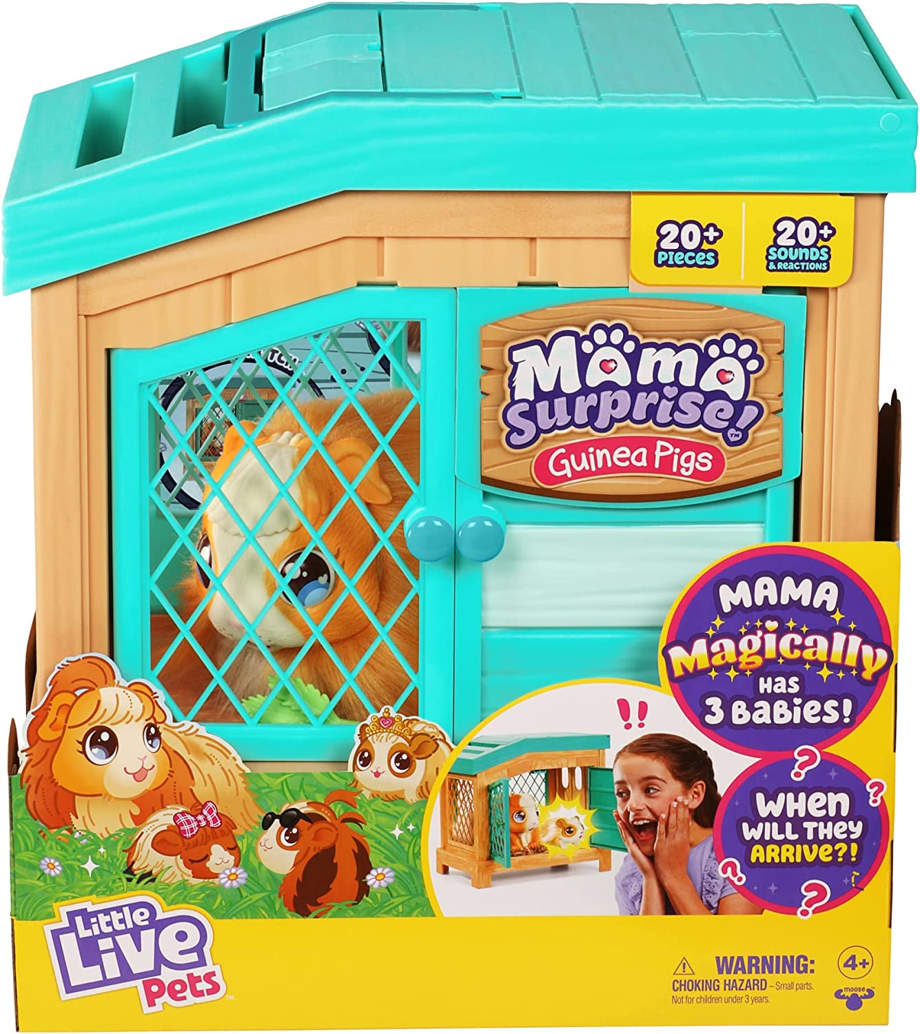 Little Live Pets - Mama Surprise | Soft. Interactive Guinea Pig and her Hutch. and her 3 Babies. 20+ Sounds & Reactions. for Kids Ages 4+. Multicolor. 7.8 x 11.93 x 11.38 inches