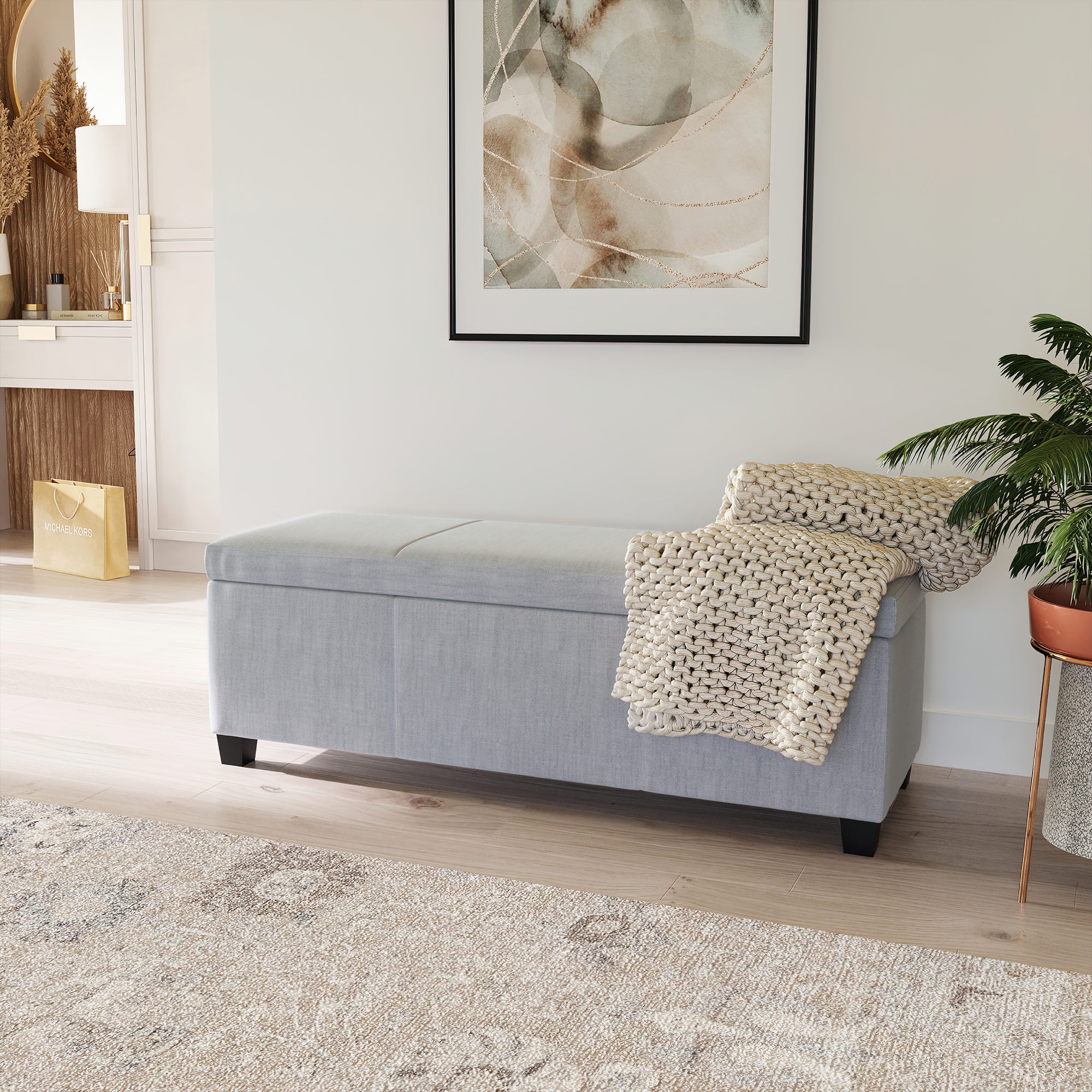 Belleze Storage Ottoman Bench Footstool - Amherst (Gray)