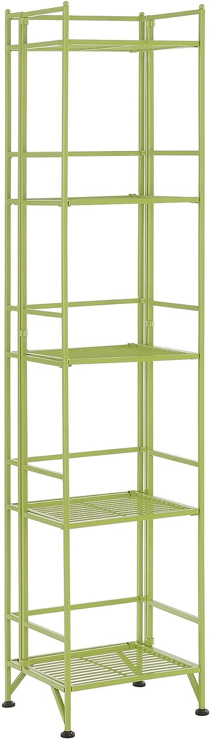 Convenience Concepts Xtra Storage Shelves - 5-Tier Folding Metal Shelving. Modern Shelves for Storage and Display in Living Room. Bathroom. Office. Kitchen. Garage. Lime