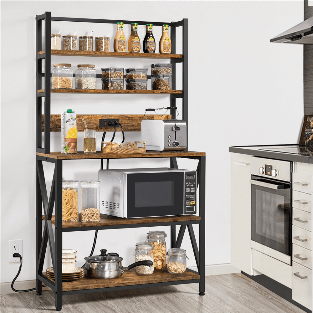 SmileMart 5-Tier Kitchen Baker's Racks with Power Outlets for Kitchens. Rustic Brown