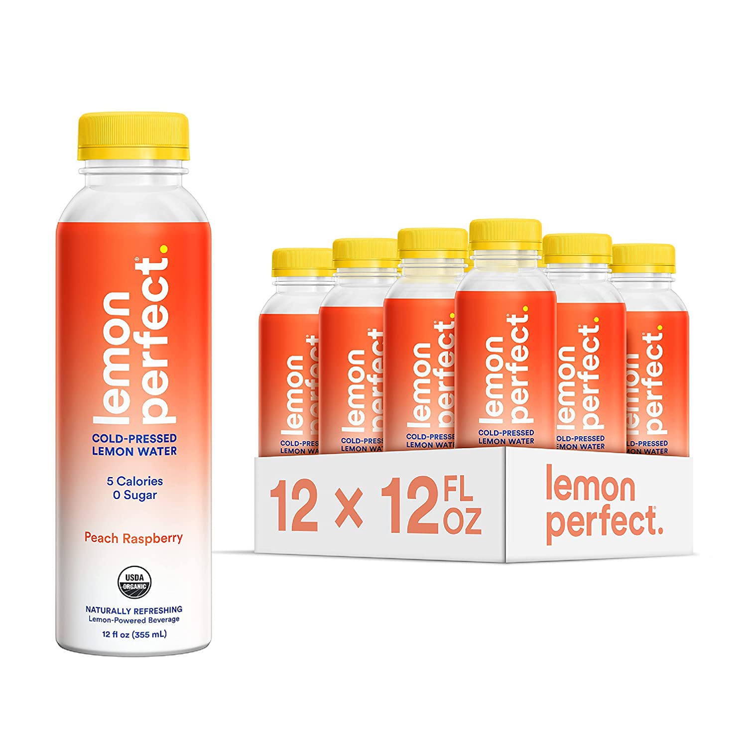 Lemon Perfect. Organic Cold-Pressed Lemon Water. Flavored Water. Peach Raspberry (12-Pack)