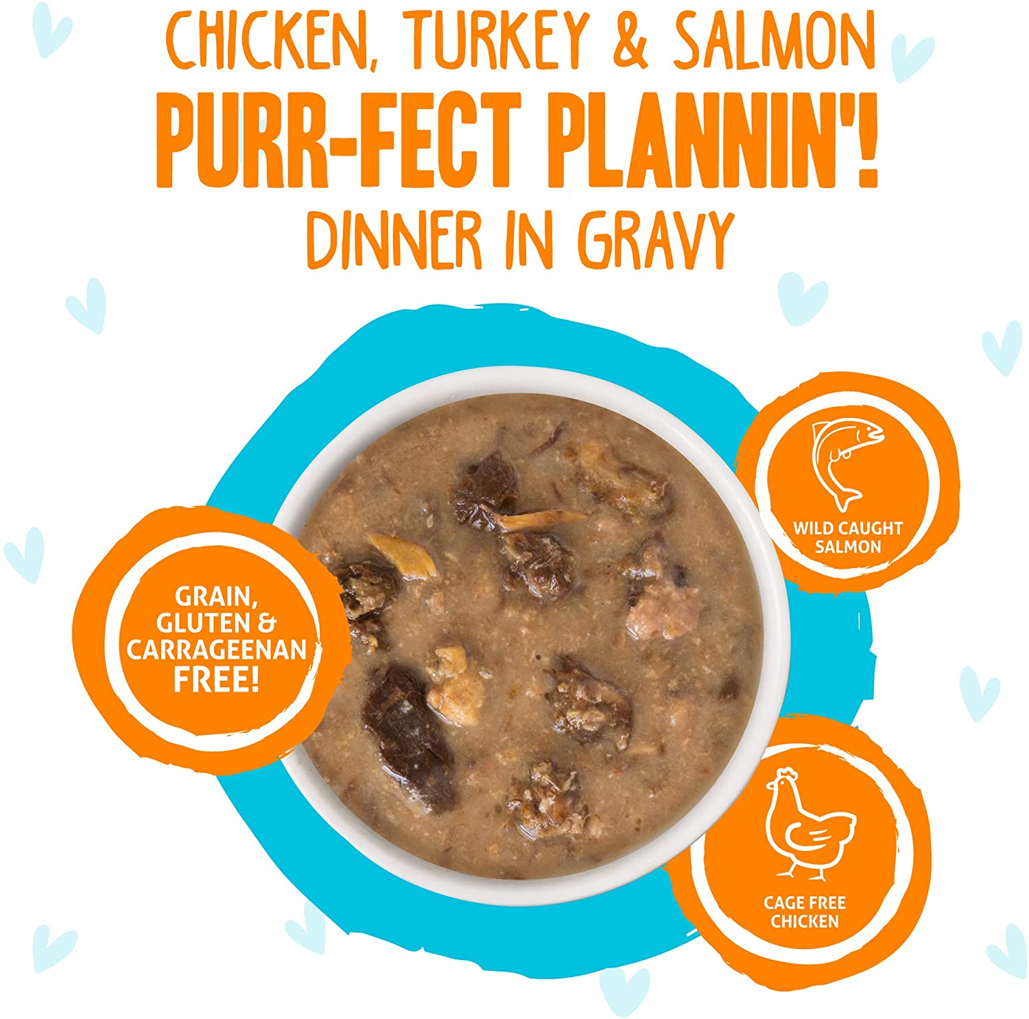 Weruva B.F.F. OMG - Best Feline Friend Oh My Gravy!. Purr-Fect Plannin-! with Chicken. Turkey & Salmon in Gravy Cat Food. 2.8oz Pouch (Pack of 12)