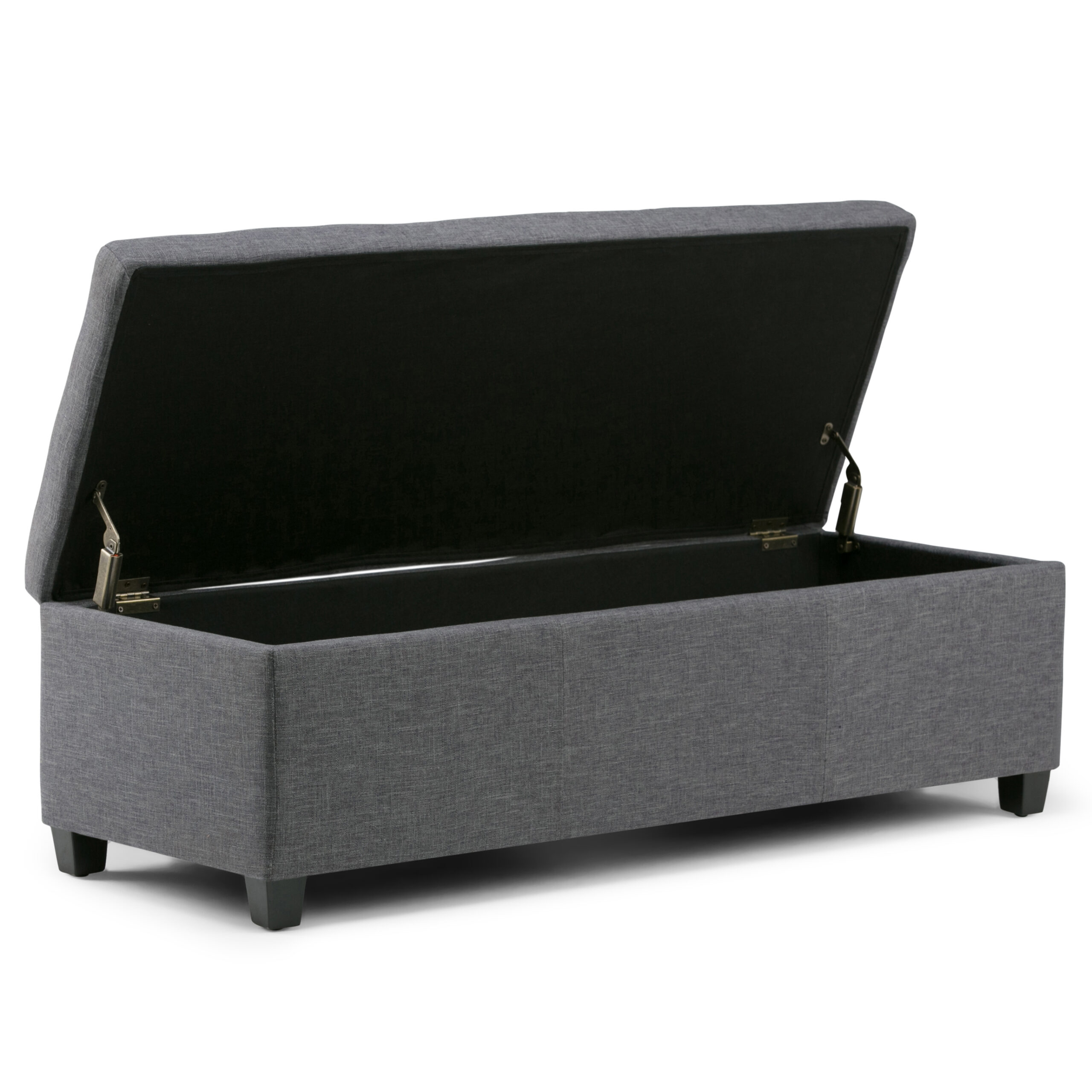 Simpli Home Avalon Storage Ottoman Bench in Slate Grey Linen Look Fabric. Slate Gray