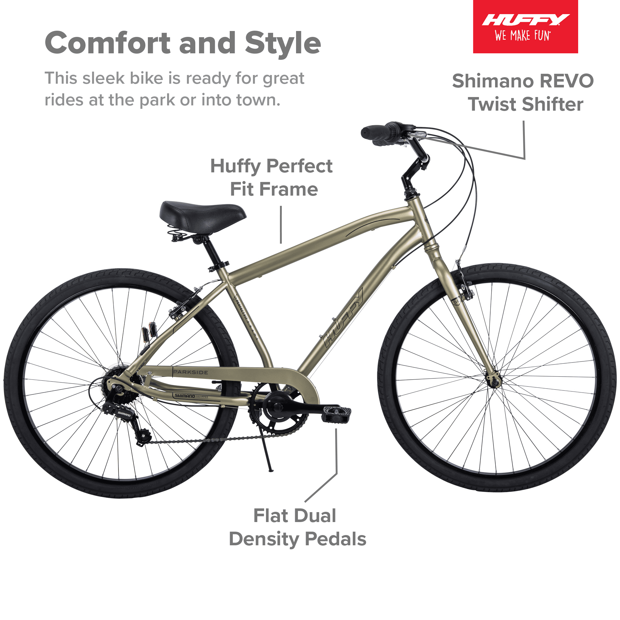 Huffy 27.5″ Parkside SE Men-s Comfort Bike with Perfect Fit Frame.  Green Sage