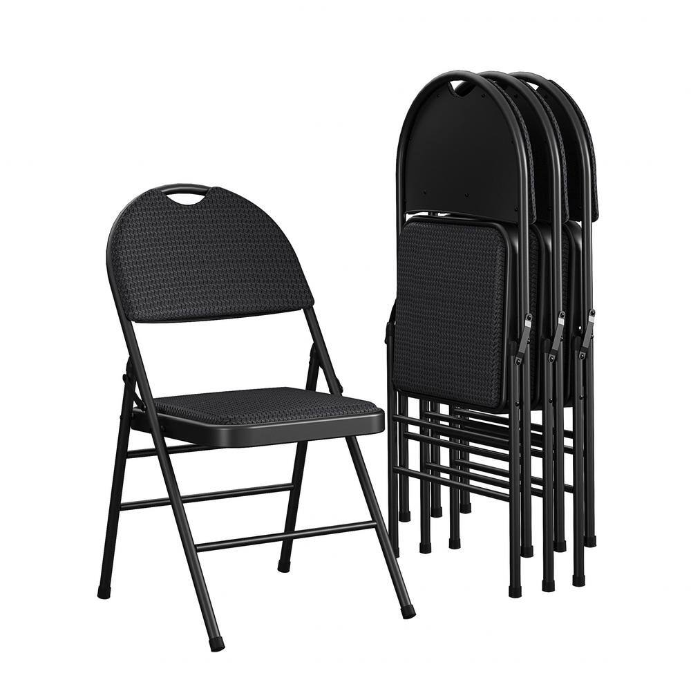 Cosco 37976TMS4E Commercial XL Comfort Fabric Padded Metal Folding Chair. Triple Braced. Black. 4-Pack