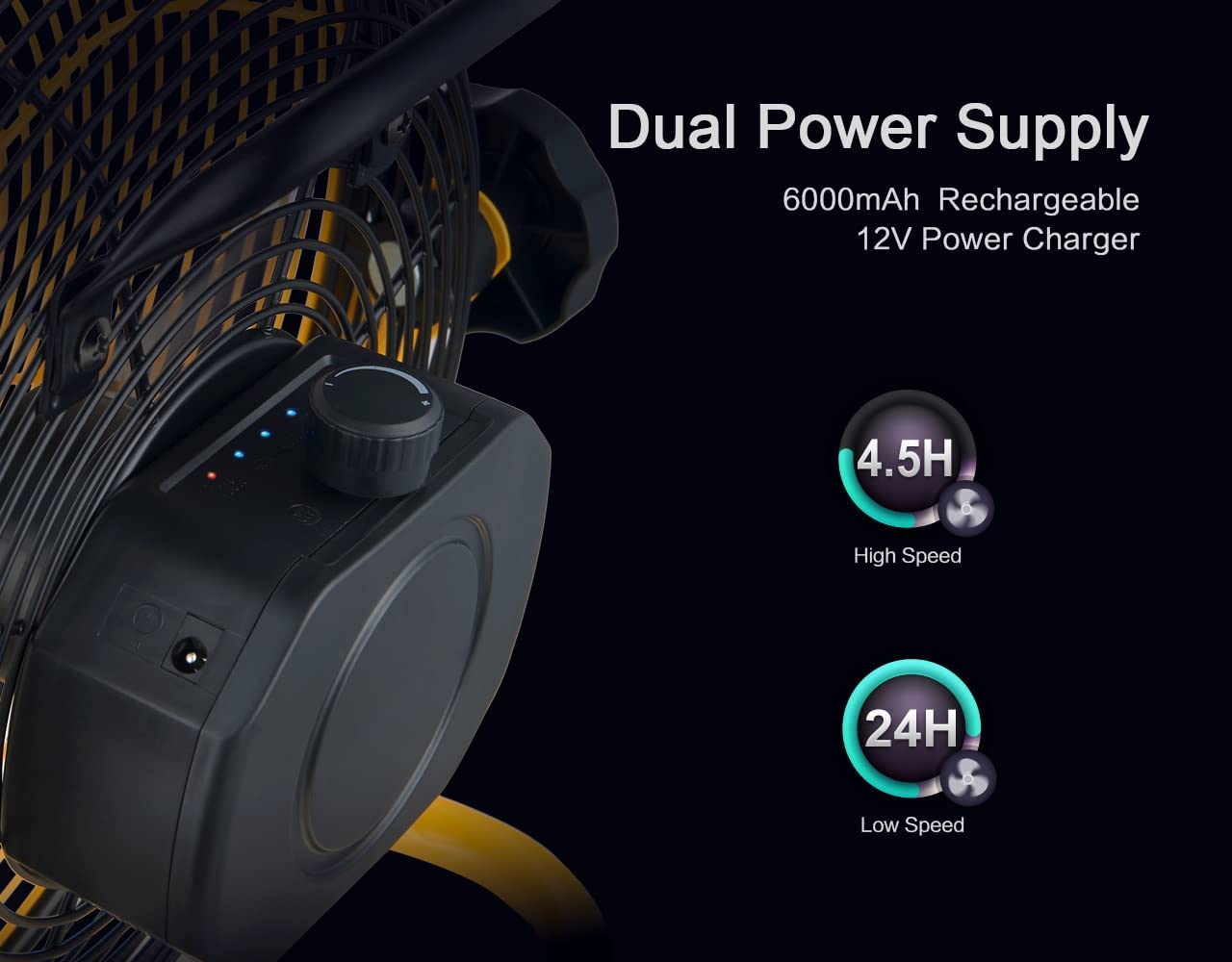 Geek Aire Rechargeable Outdoor High Velocity Floor Fan. 10″ Portable Battery Operated Fan with Metal Blade. 360°Vertical Tilt. 24h Run Time Cordless Fan for Travel Tent Hurricane Camping Accessories