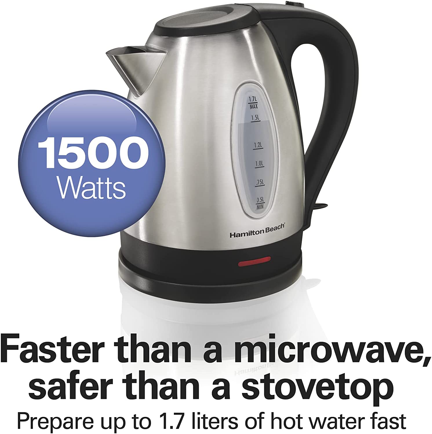 Hamilton Beach Electric Tea Kettle. Water Boiler & Heater. 1.7 L. Cordless. Auto-Shutoff and Boil-Dry Protection. Stainless Steel (40880)
