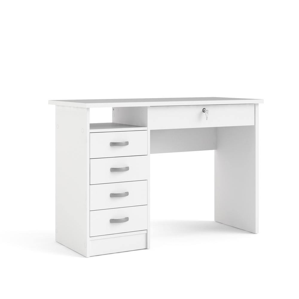Tvilum 43 in. Rectangular White 5 Drawer Writing Desk with Locking Feature