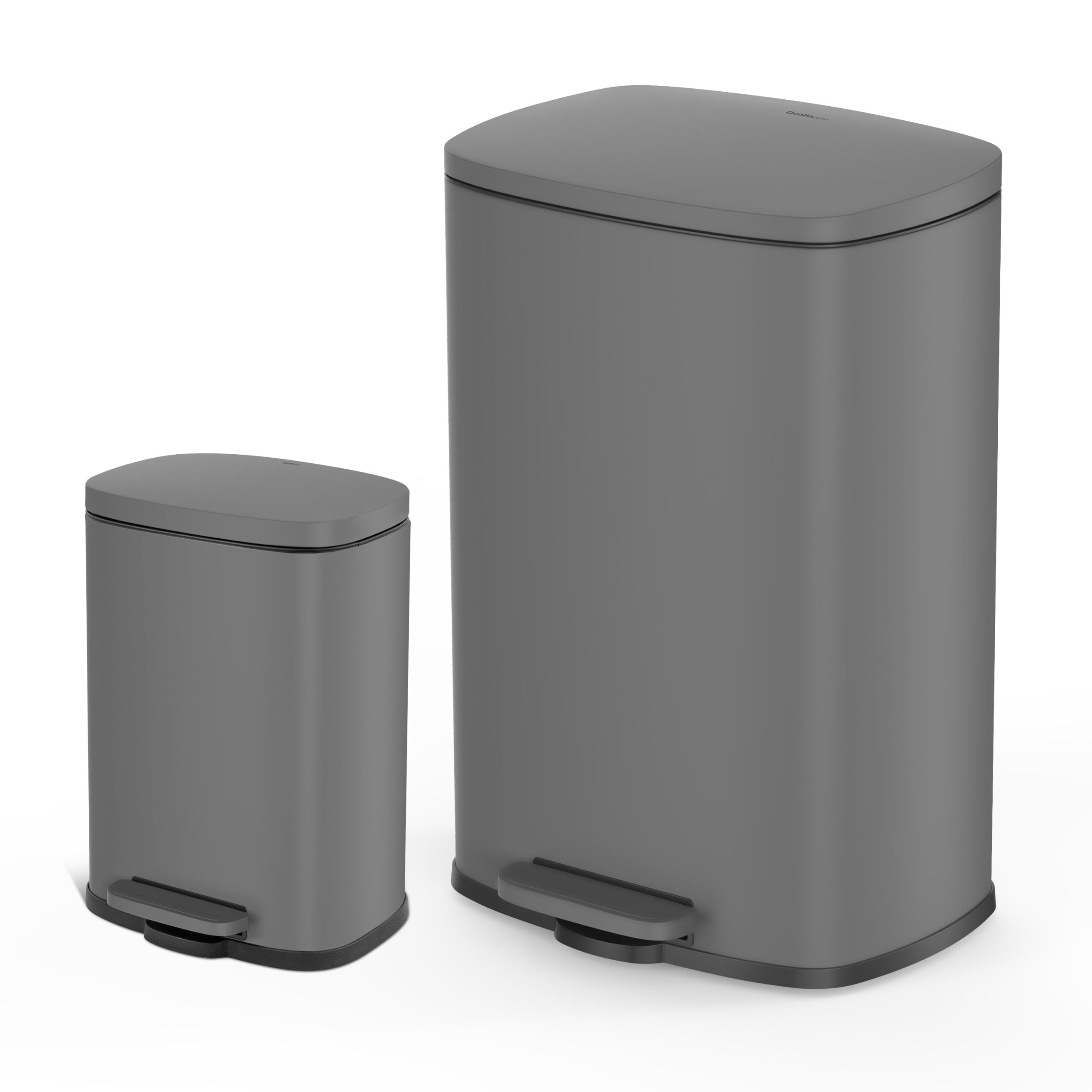Qualiazero 13.2 Gallon and 3.2 Gallon Trash Can Combo. Rectangular Shape Step Can Combo - Matte Gray