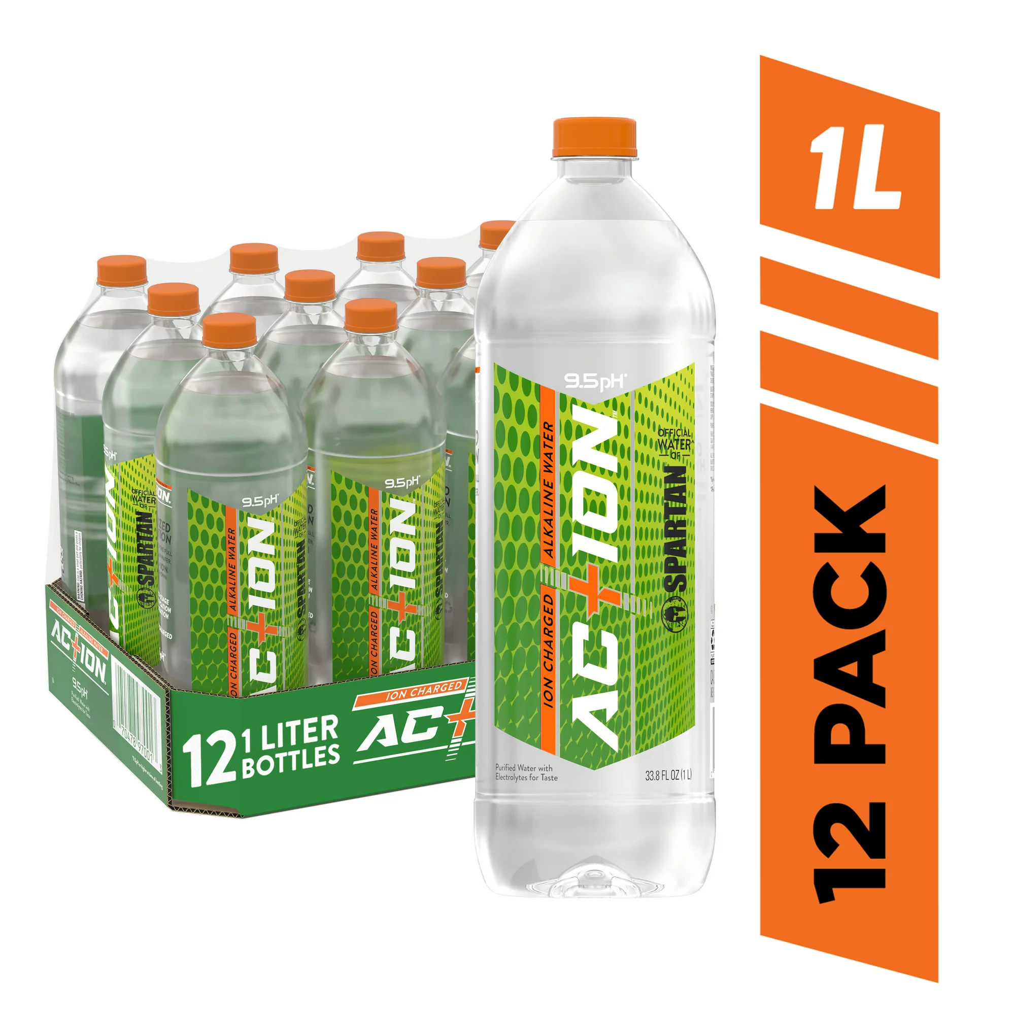 Ac+ion Ion Charged Alkaline Water 1 Liter Water Bottle 12 Pack Clear