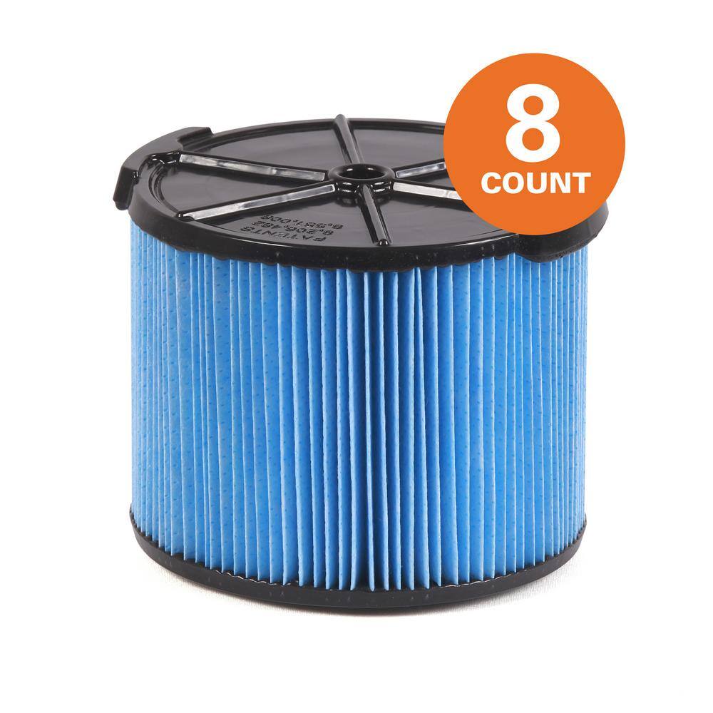 RIDGID VF3500B 3-Layer Fine Dust Pleated Paper Filter for 3 to 4.5 Gallon RIDGID Wet/Dry Shop Vacuums (8-Pack)