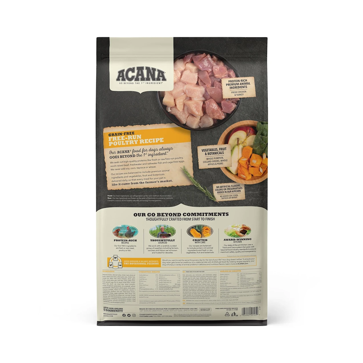 ACANA Grain-Free Free Run Poultry Chicken and Turkey and Cage-free Eggs Dry Dog Food. 25 lbs.