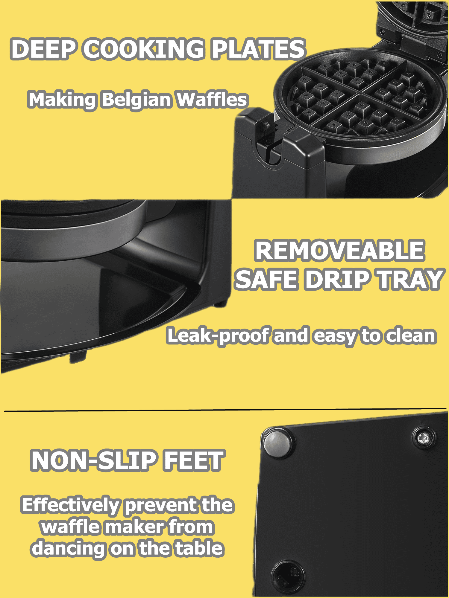 AICOOK 180° Rotating Belgian Waffle Maker. 1100W. Browning Control. Stainless Steel