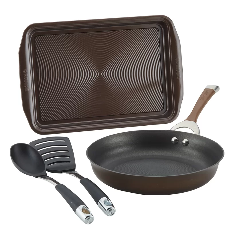 Circulon 84607 Symmetry Dishwasher Safe Hard Anodized Nonstick Cookware Pots and Pans Set. 4 Piece. Chocolate