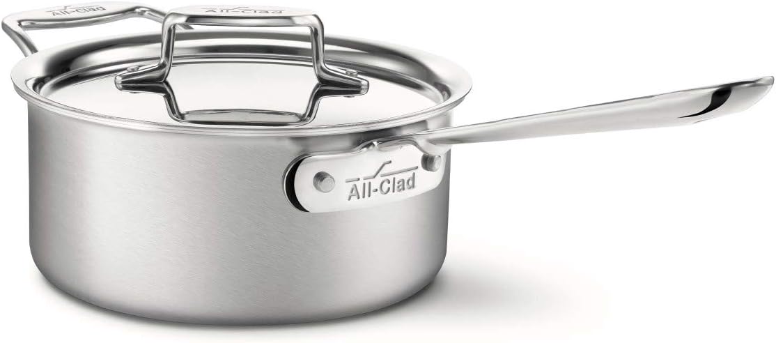 All-Clad D5 5-Ply Stainless Steel Sauce Pan with Lid 3 Quart Induction Oven Broil Safe 600F Pots and Pans. Cookware