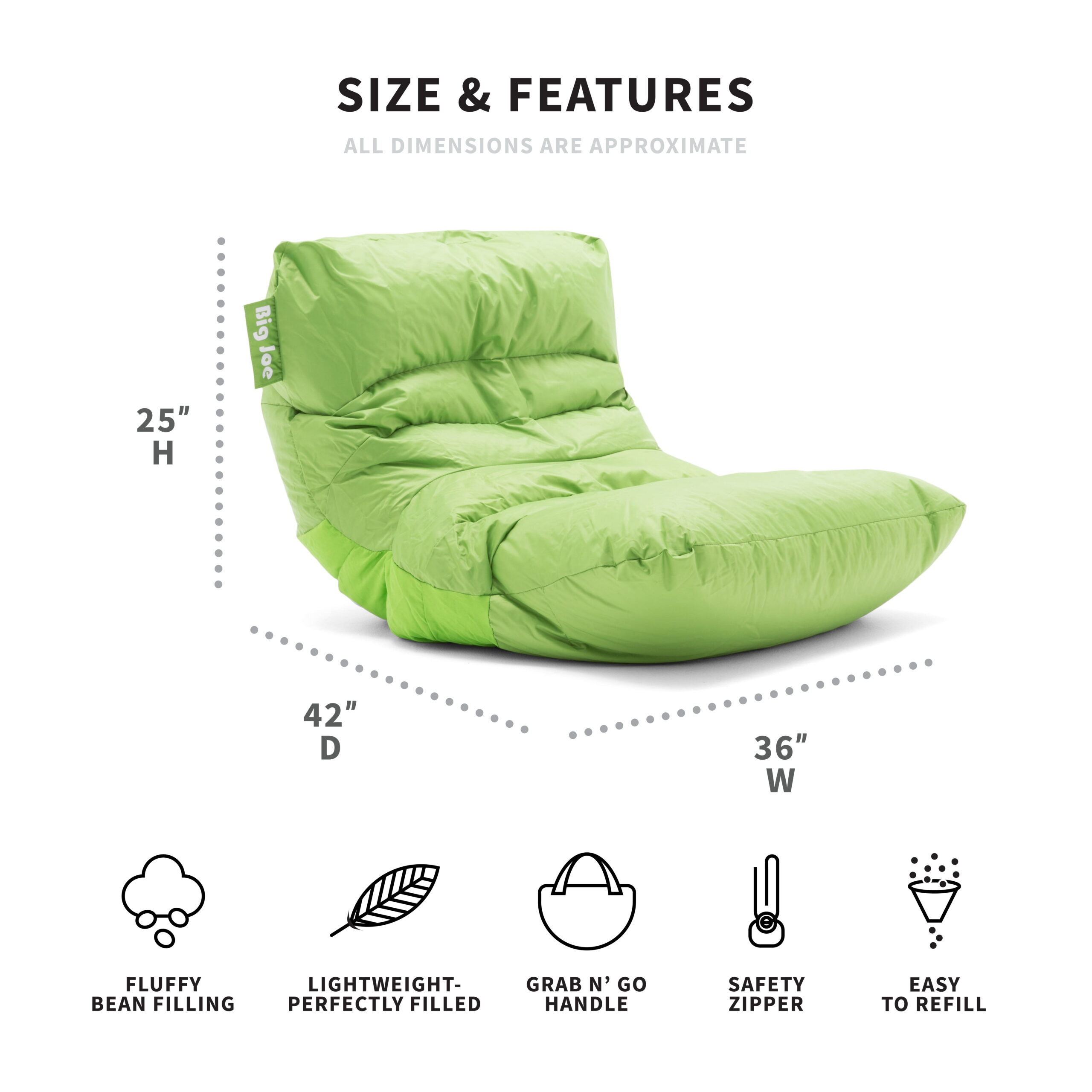 Big Joe Roma Bean Bag Chair. Smartmax 3ft. Spicy Lime