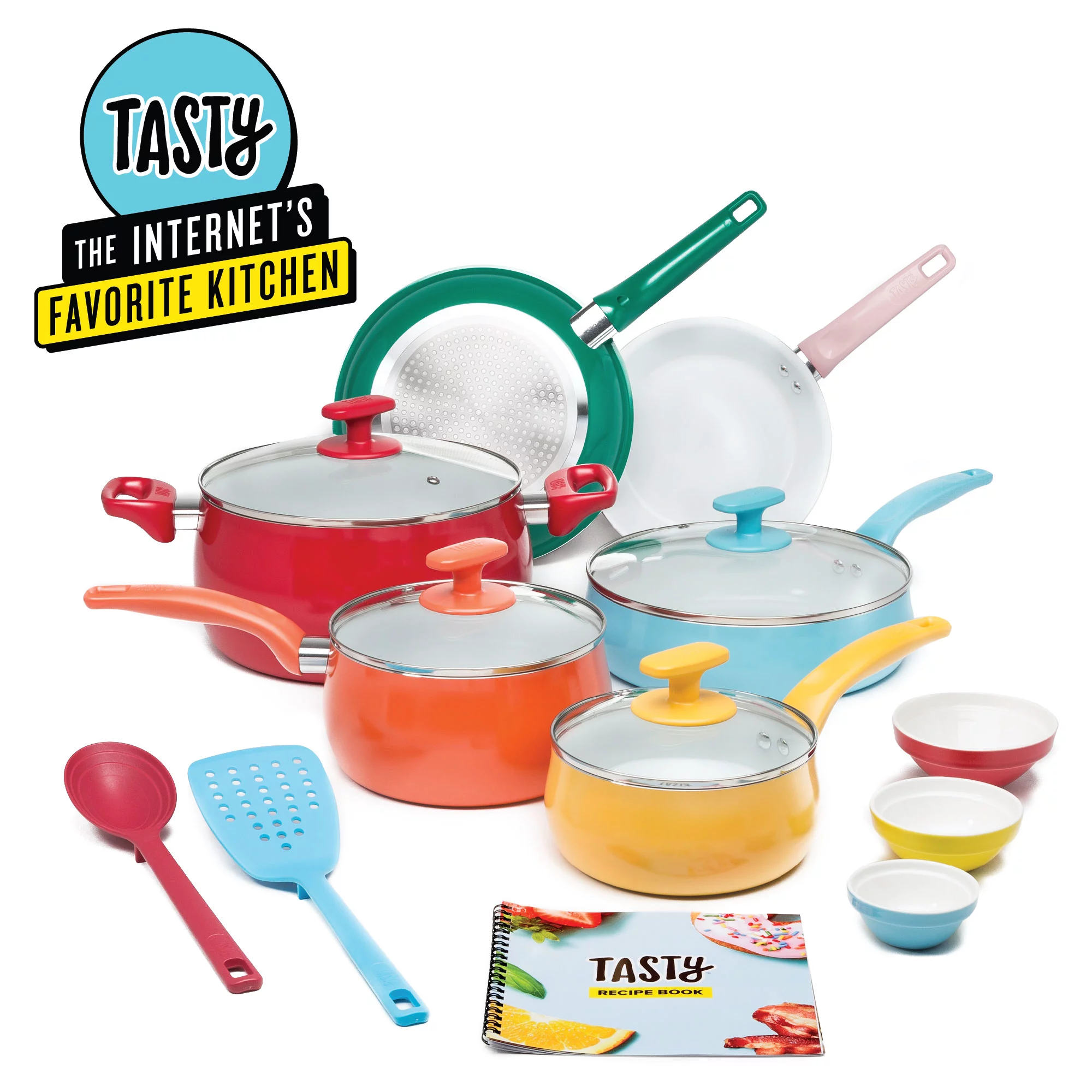 Tasty Ceramic Titanium-Reinforced Non-Stick Cookware Set. Multicolor. 16 Piece