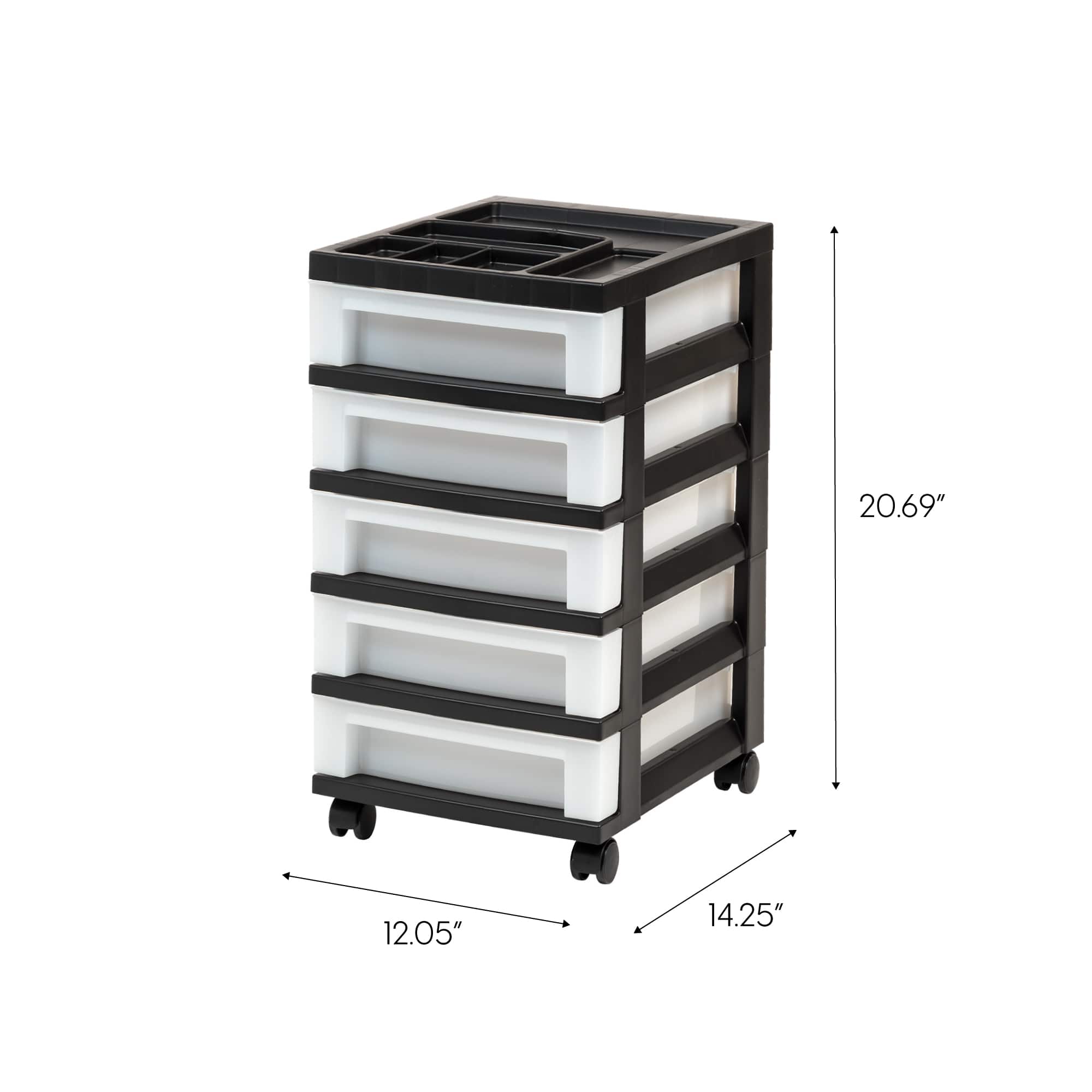 IRIS Black 5-Drawer Storage Cart With Organizer Top