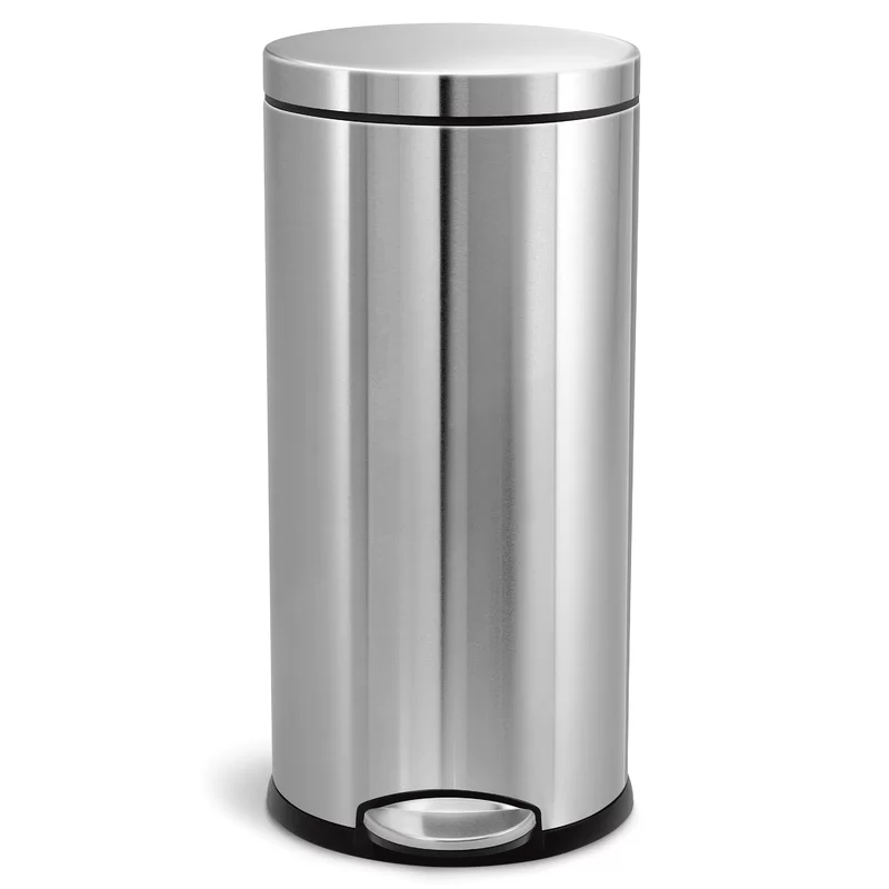 simplehuman 30 Liter / 8 Gallon Round Step Trash Can. Brushed Stainless Steel.15.1 x 12.4 x 25.6 inches