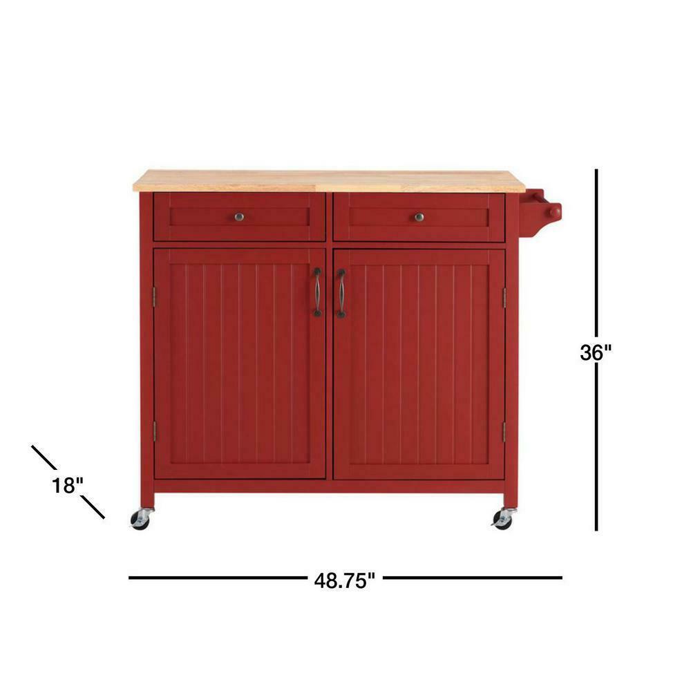 StyleWell Bainport Chili Red Kitchen Cart with Butcher Block Top