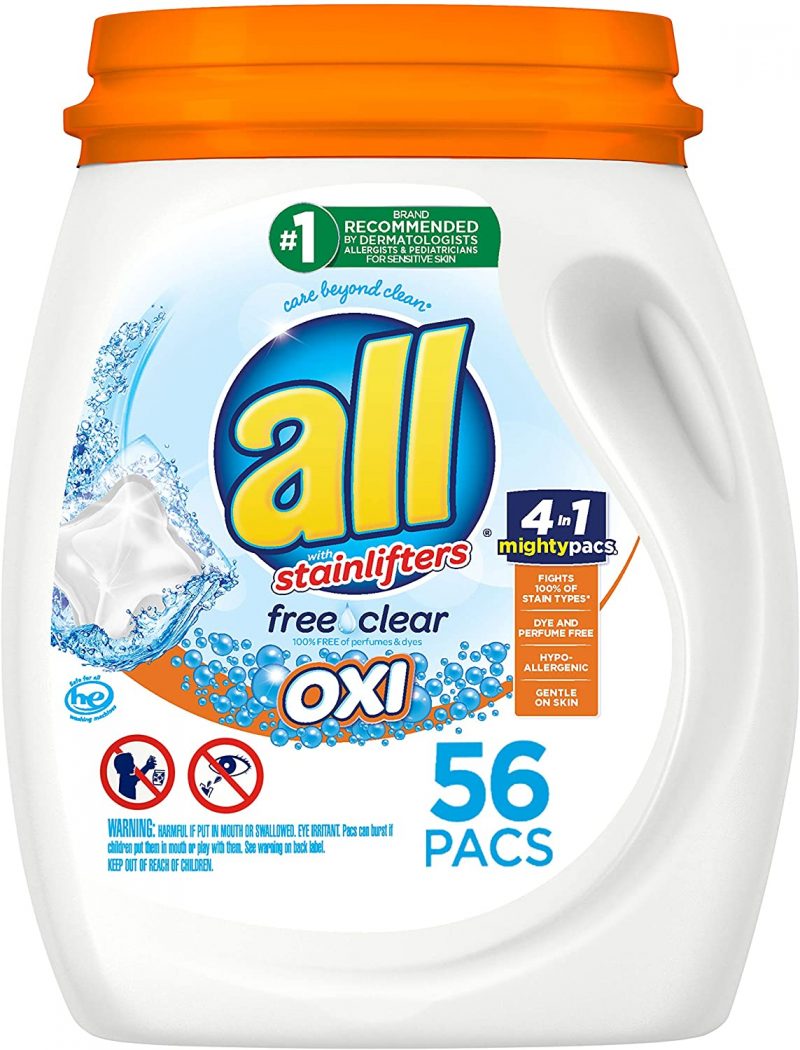 All Mighty Pacs Laundry Detergent With Oxi Stain Removers & Whiteners. 56ct
