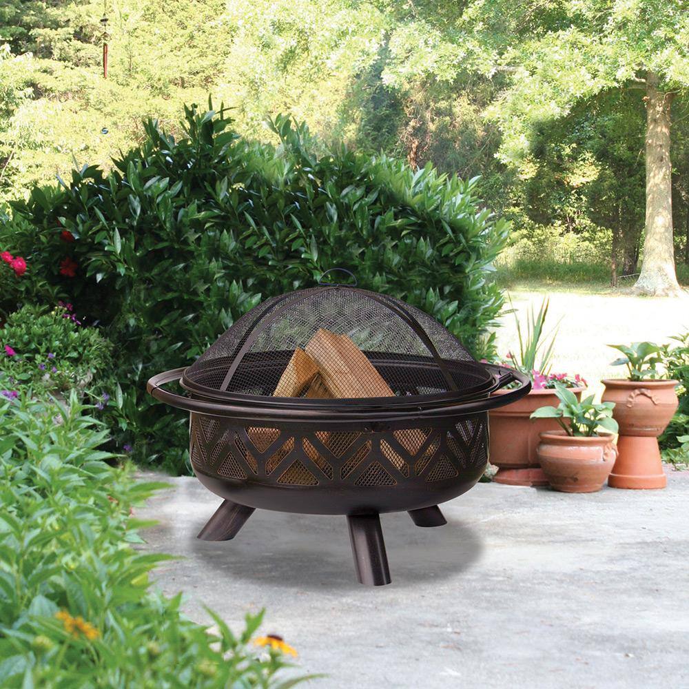 Endless Summer WAD1009SP 30 in. D Oil Rubbed Bronze Finish Geometric Design Wood Burning Fire Pit
