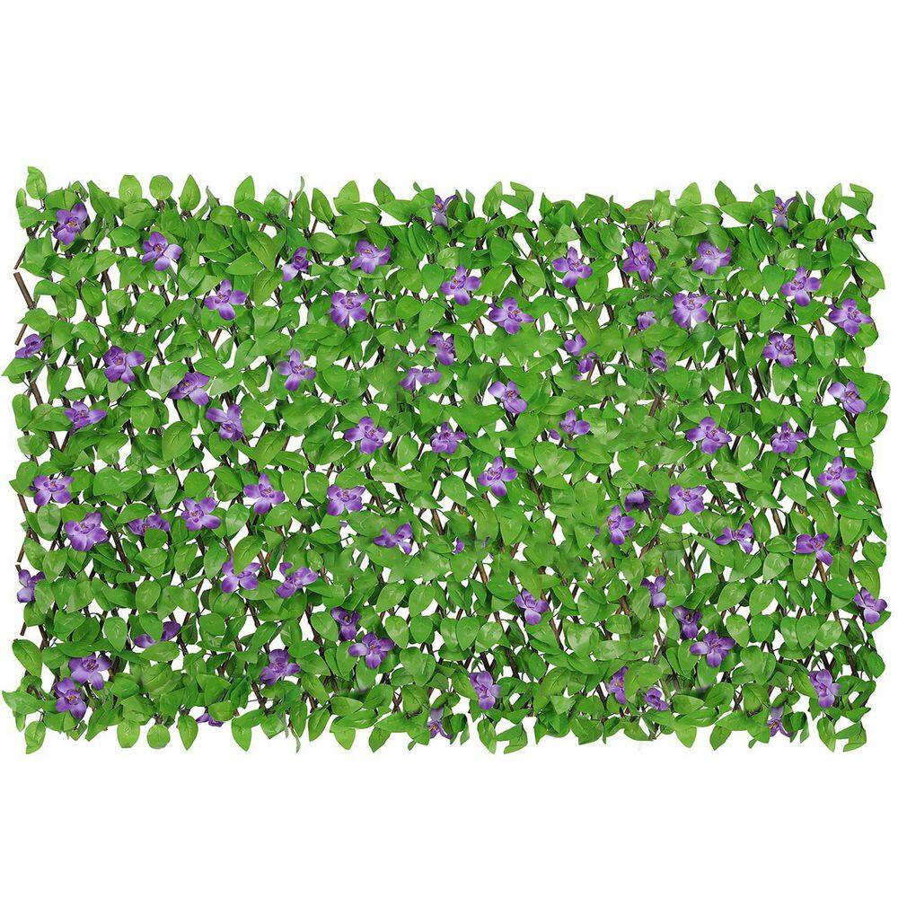 Cisvio D0102HPK7FW Expandable Faux Privacy Fence. Artificial Hedges Screen for Balcony Patio Outdoor with Flower (4-Pack)