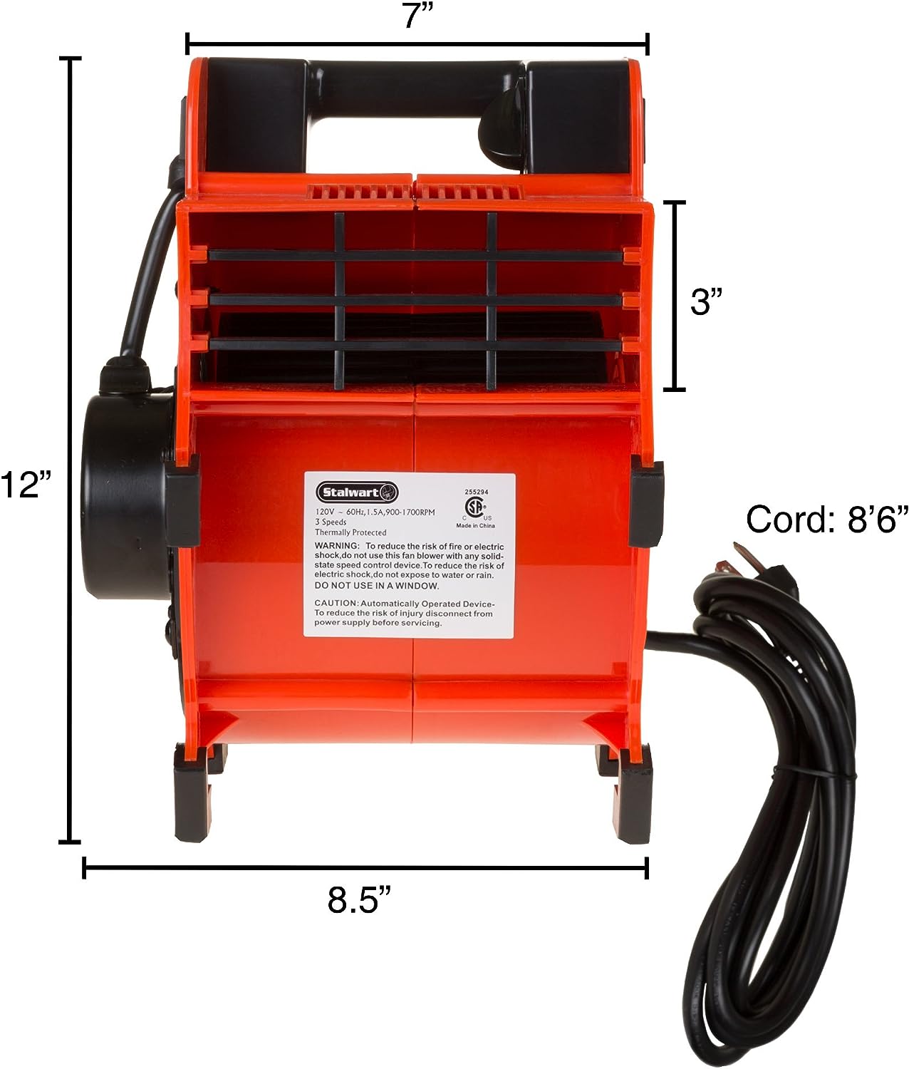 Blower Fan - 3-Speed Heavy-Duty Floor and Carpet Dryer - Portable Air Mover with 4 Different Angles for Basements. Cars. or Garages by Stalwart (Red)