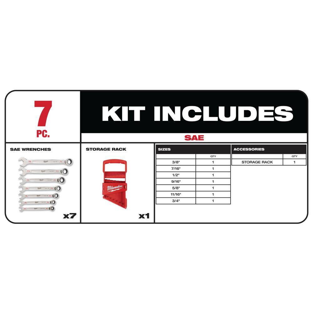 Milwaukee 48-22-9406-48-22-9215 SAE Combination Ratcheting Wrench Set with Pick Set (11-Piece)